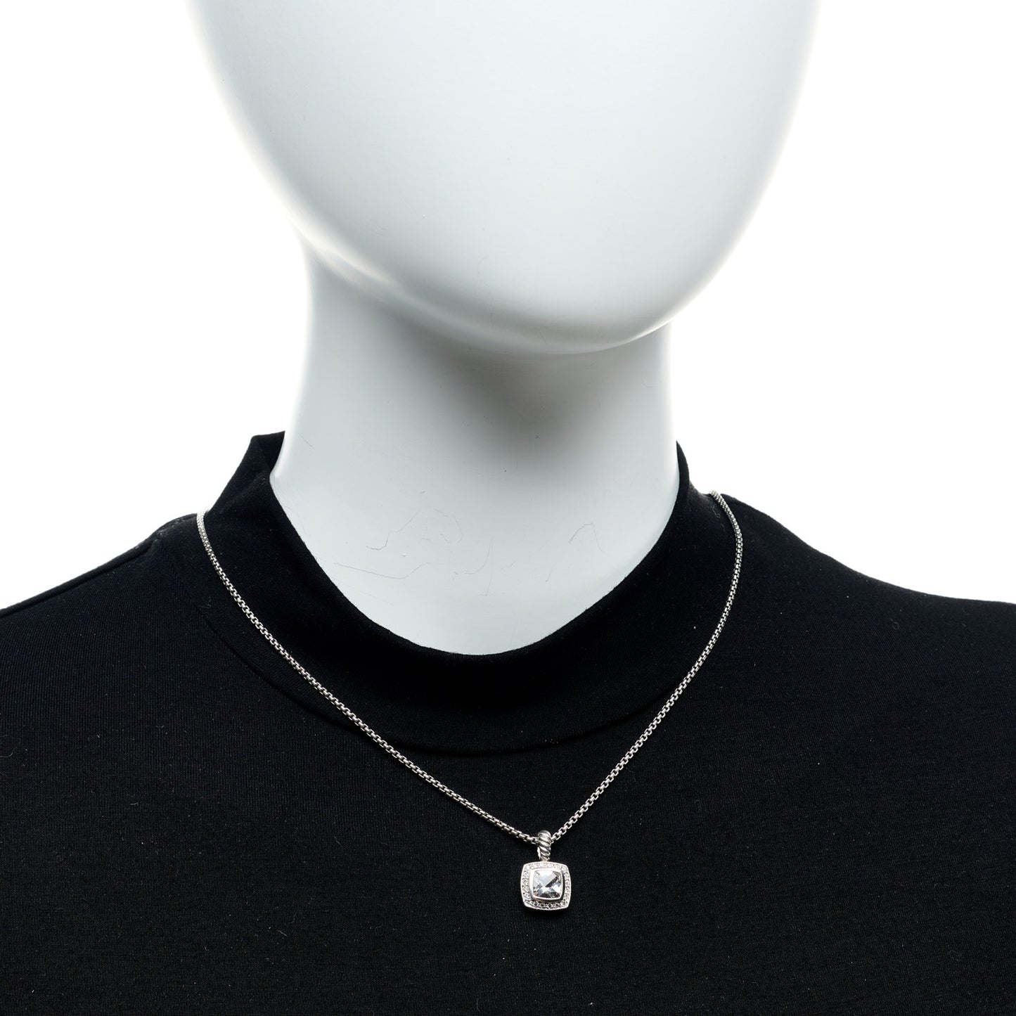 Sterling Silver Diamond White Topaz 7mm Petite Albion Pendant Necklace