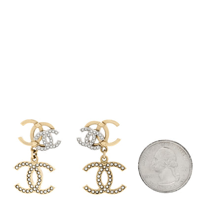 Chanel Crystal Pearl Double CC Drop Earrings Gold Silver 2 of 4