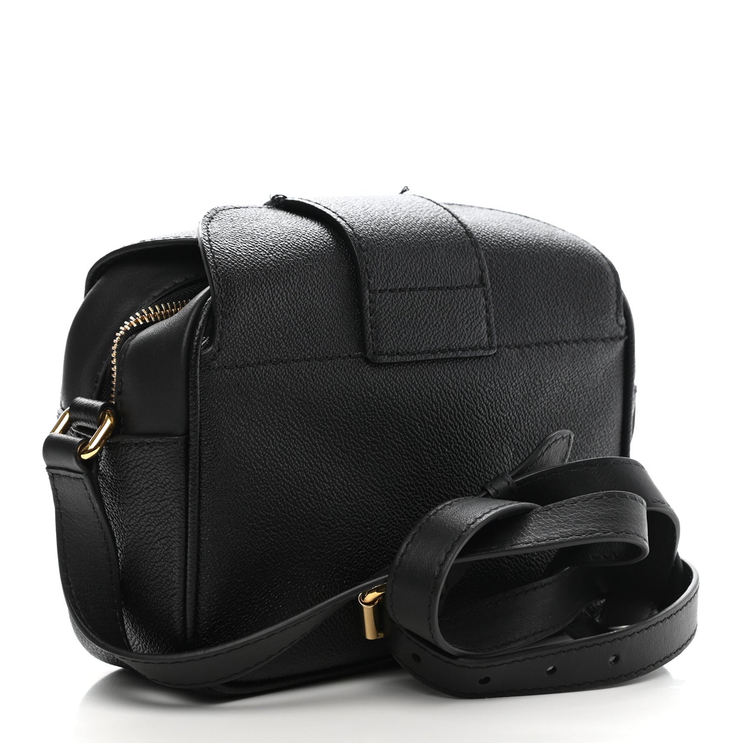 Soft Grain Calfskin Small Buckle Zip Bag Black