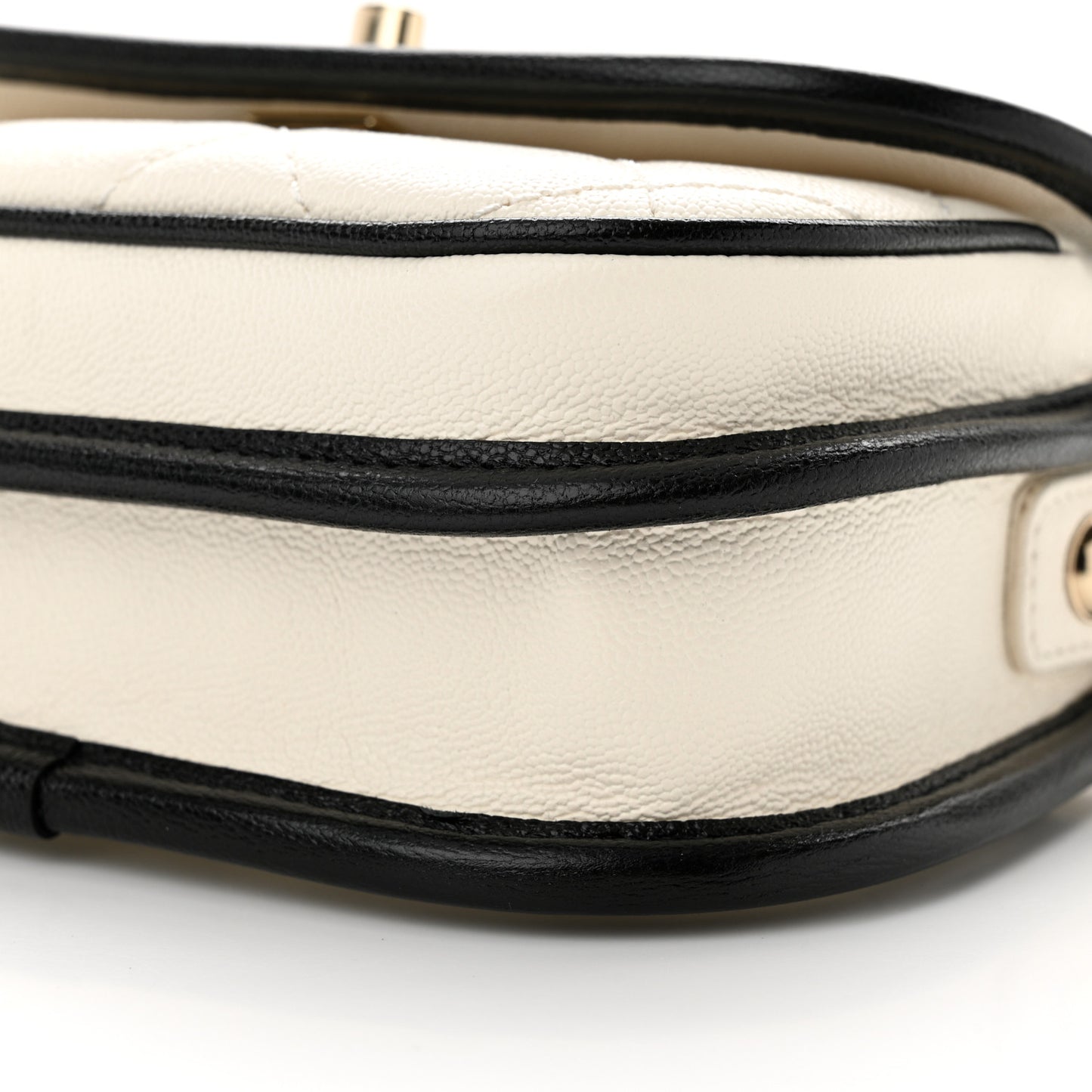 Caviar Quilted Mini Round Messenger Flap White Black