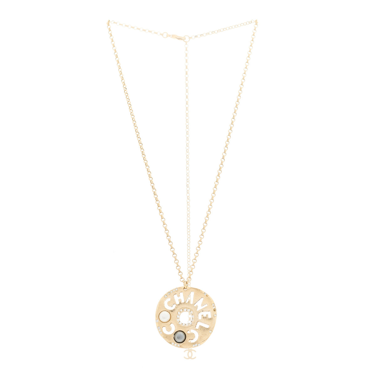 Chanel Crystal Pearl Papyrus Necklace Gold 4 of 5