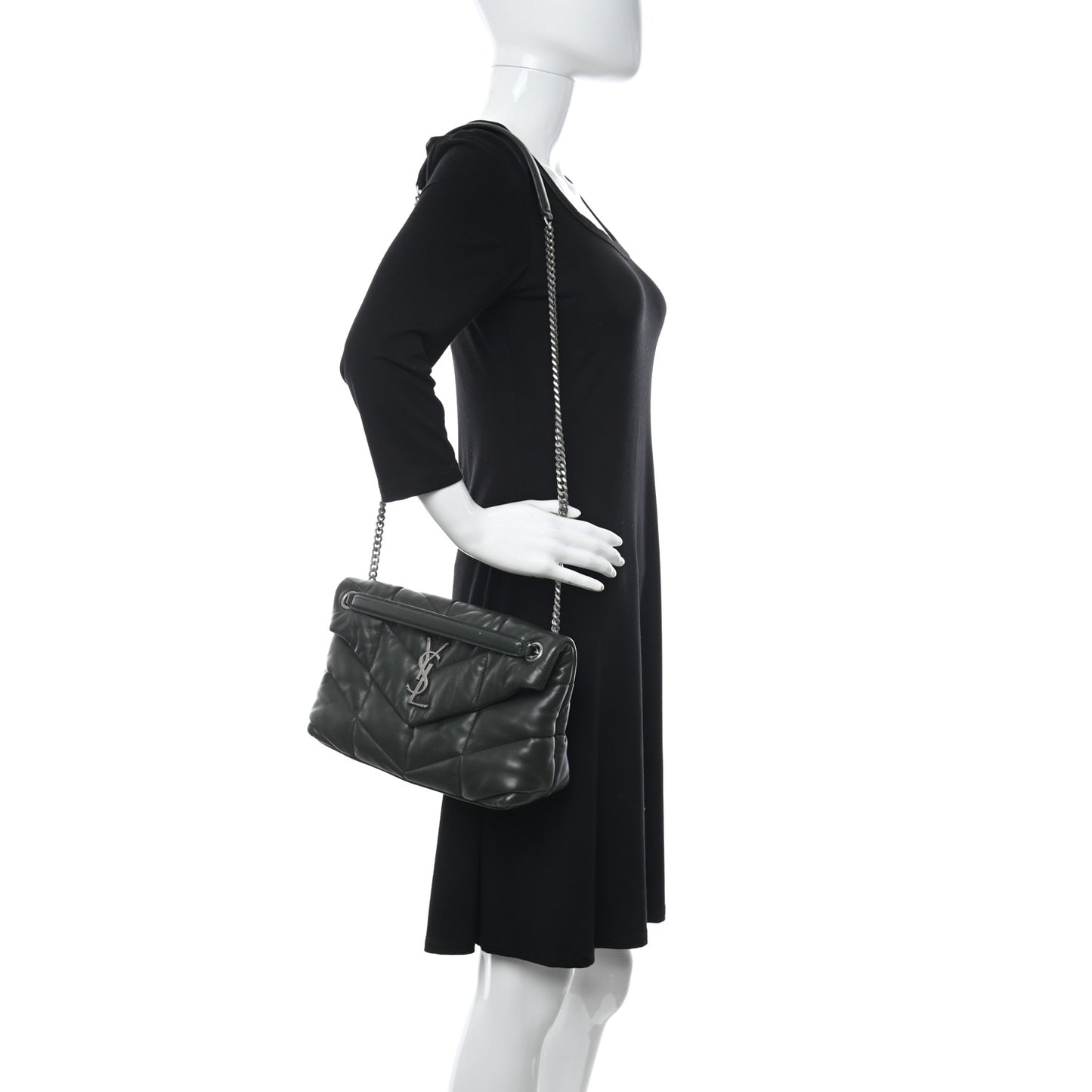 Lambskin Quilted Small Loulou Puffer Monogram Chain Satchel Concrete