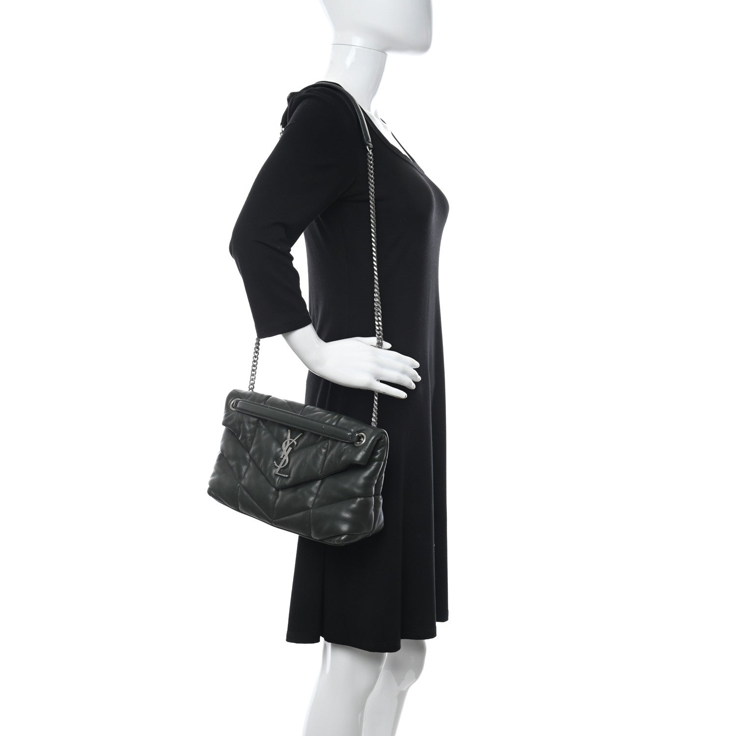 Saint Laurent Lambskin Quilted Small Loulou Puffer Monogram Chain Satchel Concrete 2 of 13
