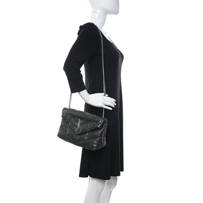 Saint Laurent Lambskin Quilted Small Loulou Puffer Monogram Chain Satchel Concrete 2 of 13