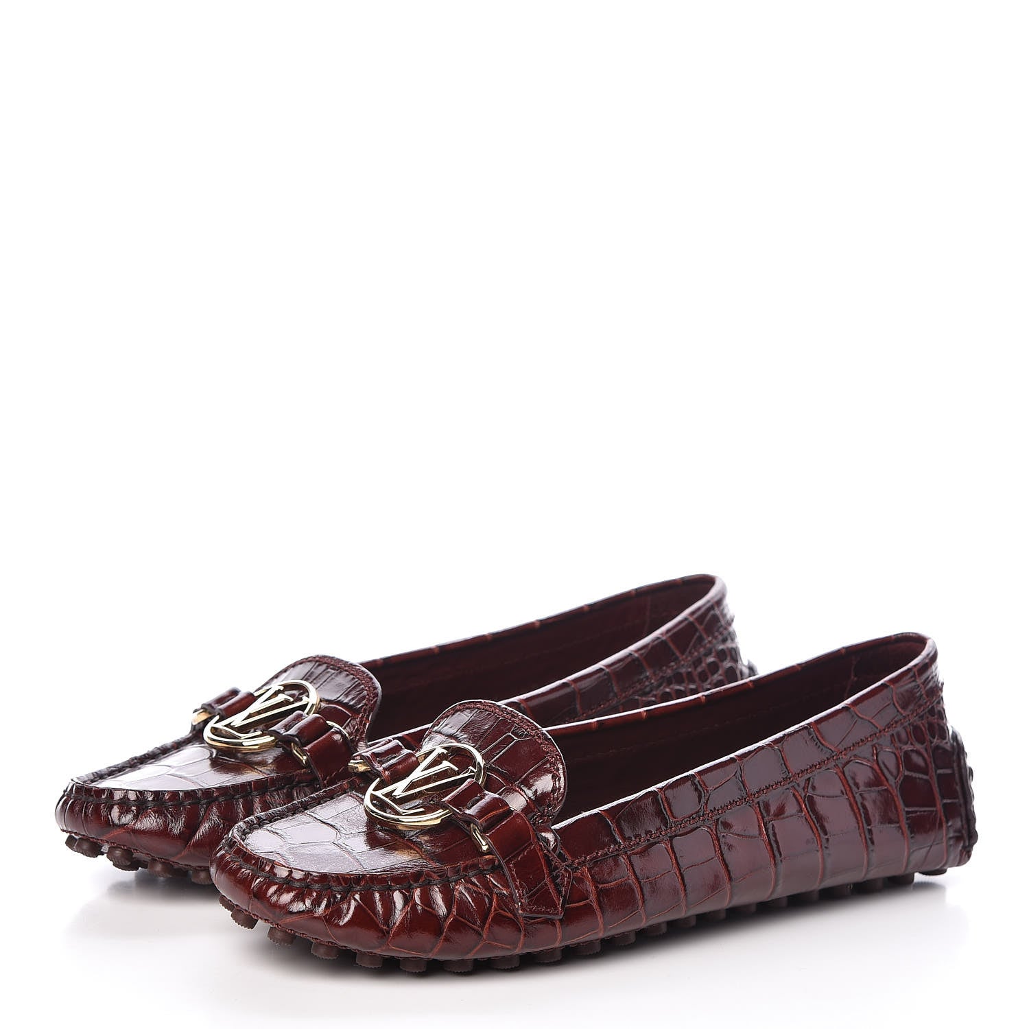 Louis Vuitton Calfskin Crocodile Embossed Dauphine Loafers 36 Bordeaux 3 of 8