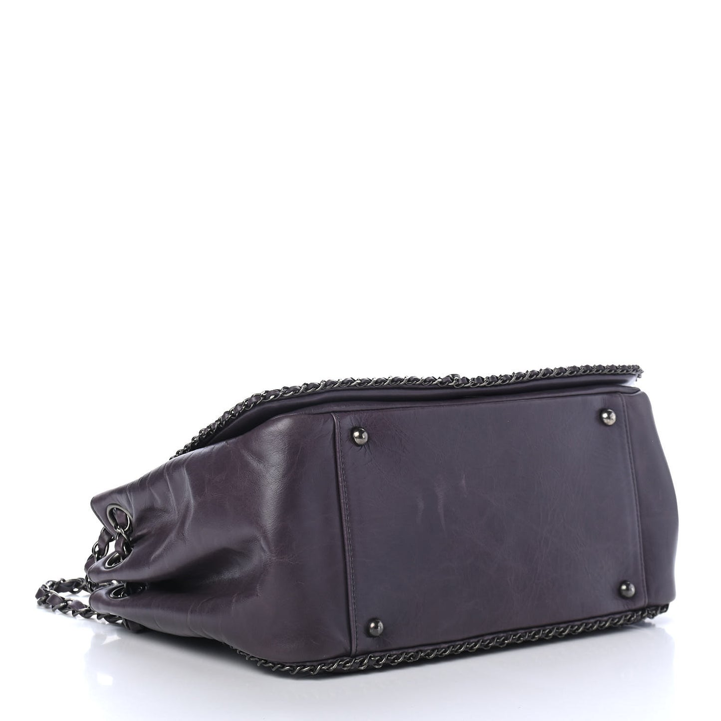 Calfskin Quilted Large CC Enchained Accordion Flap Grey