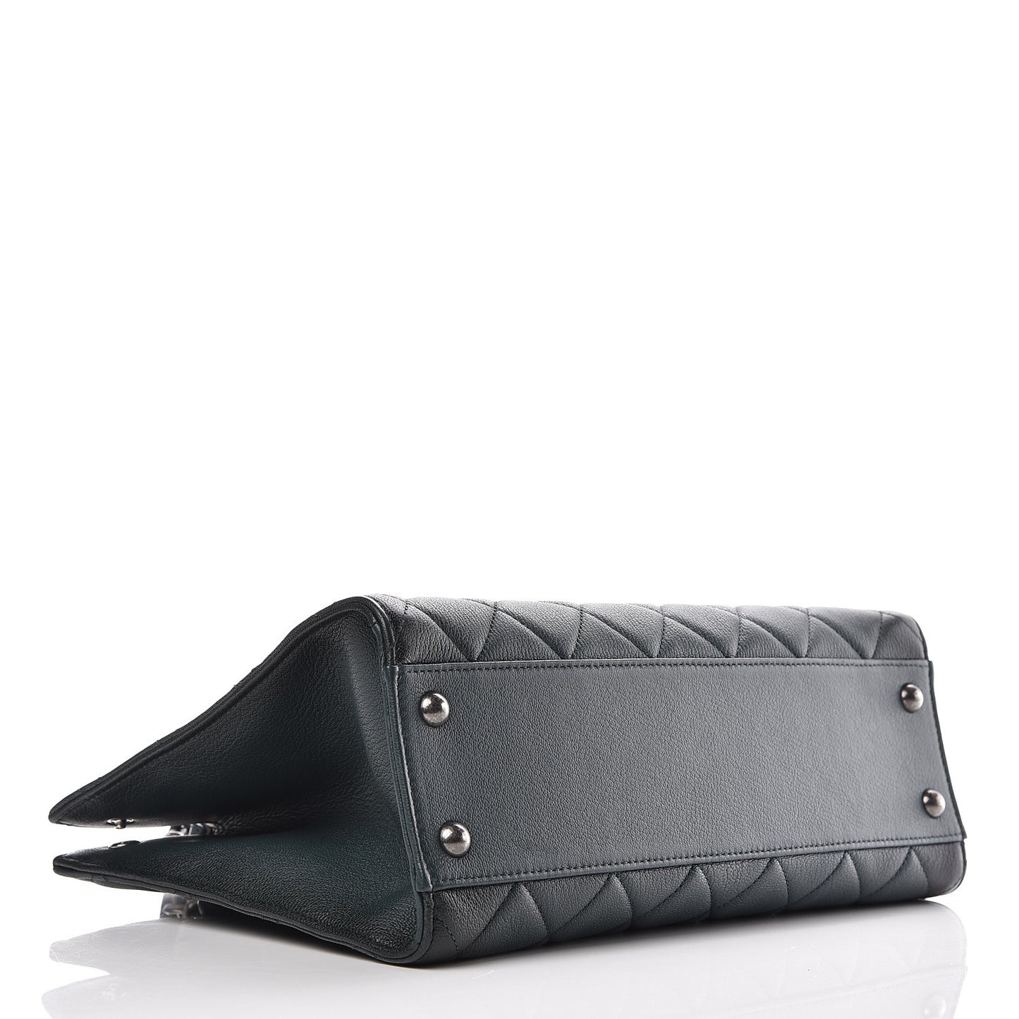 Goatskin Quilted Large Perfect Edge Shopping Tote Dark Green