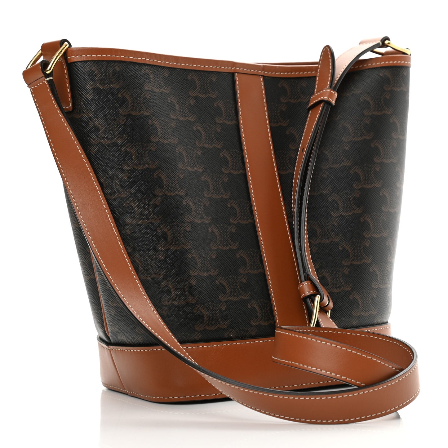 Triomphe Canvas Calfskin Small Bucket Bag Tan
