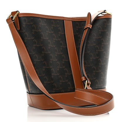 Celine Triomphe Canvas Calfskin Small Bucket Bag Tan 3 of 10
