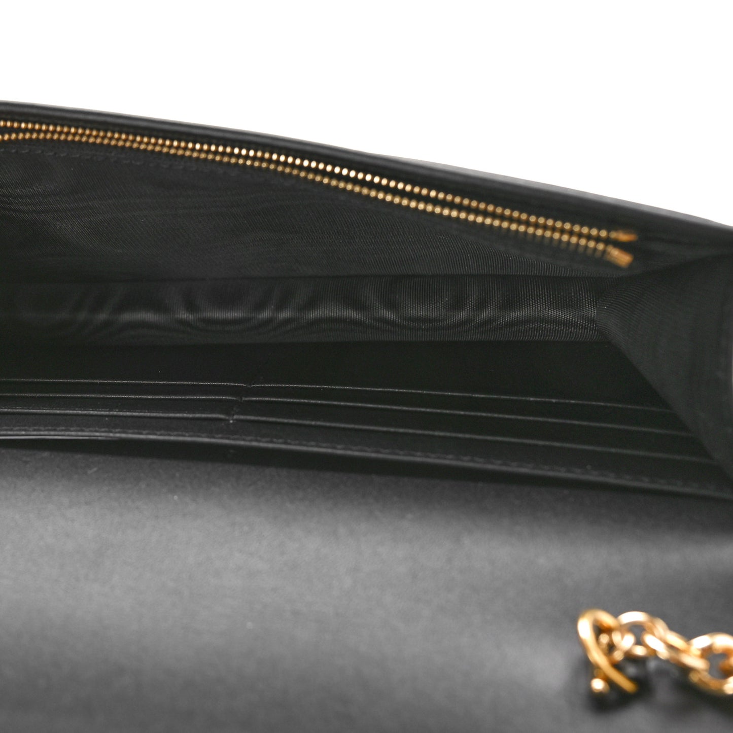 Calfskin Diagonal GG Mini Chain Wallet Black Gold