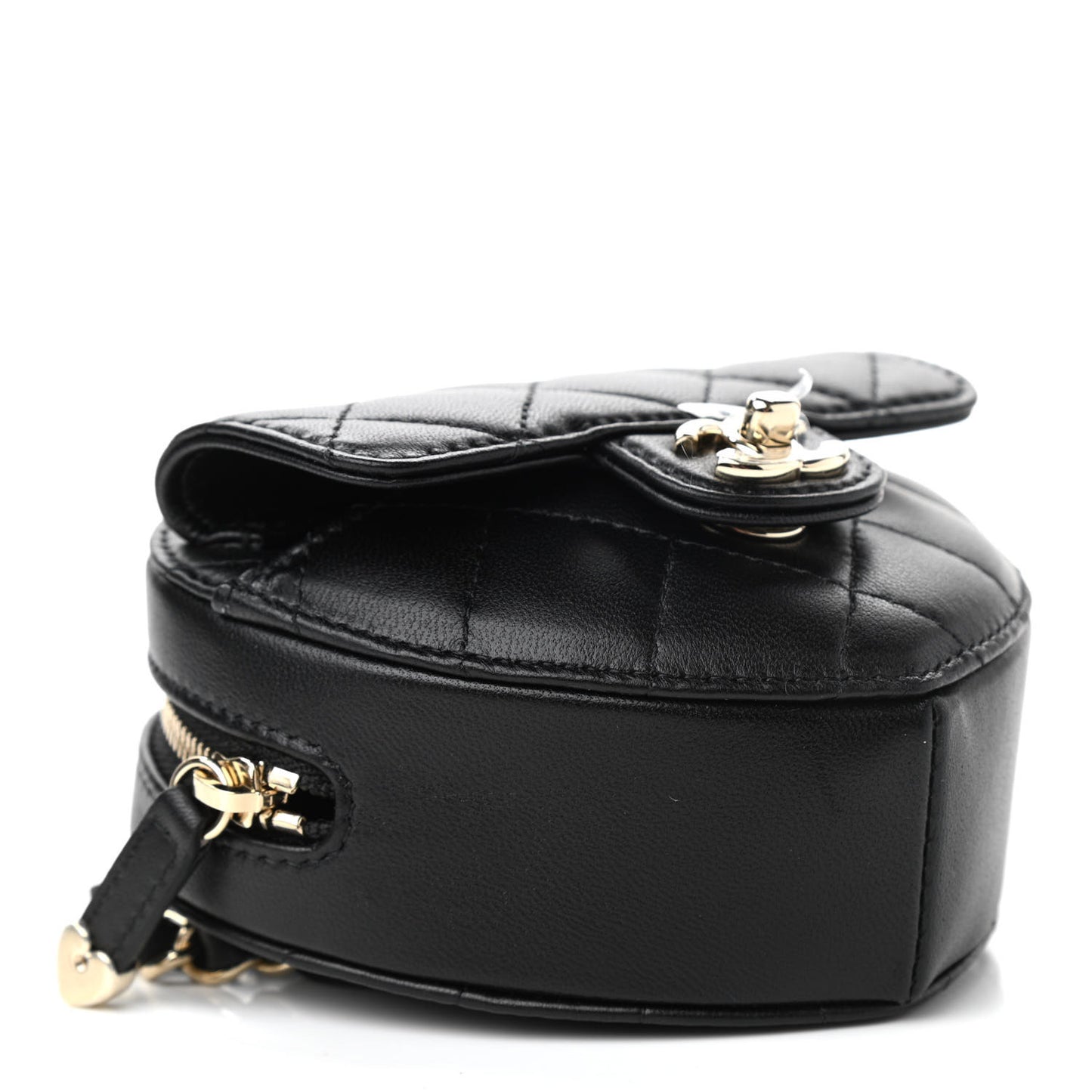 Lambskin Quilted CC In Love Heart Waist Belt Bag With Chain Black