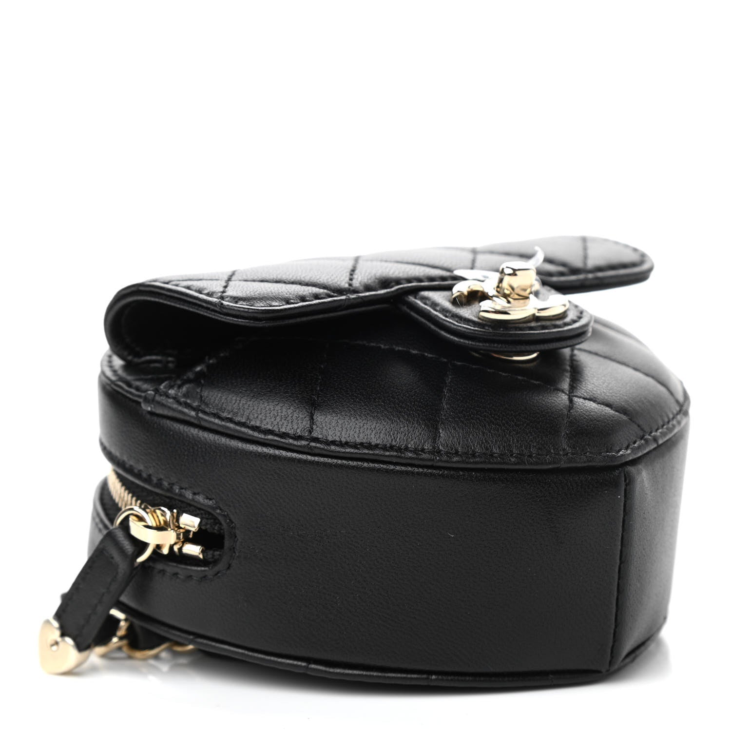 Chanel Lambskin Quilted CC In Love Heart Waist Belt Bag With Chain Black 4 of 11
