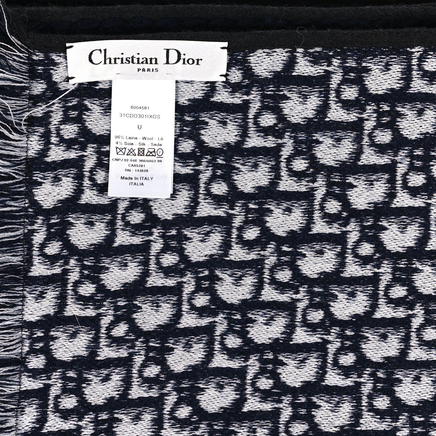 Christian Dior Wool Silk Oblique University Reversible Scarf Navy Blue 3 of 4