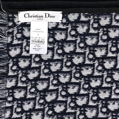 Christian Dior Wool Silk Oblique University Reversible Scarf Navy Blue 3 of 4