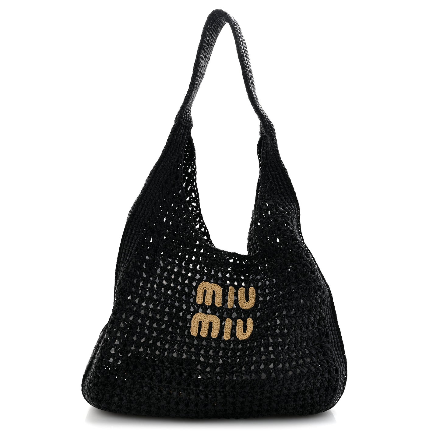 Raffia Crochet Woven Hobo Black Naturale