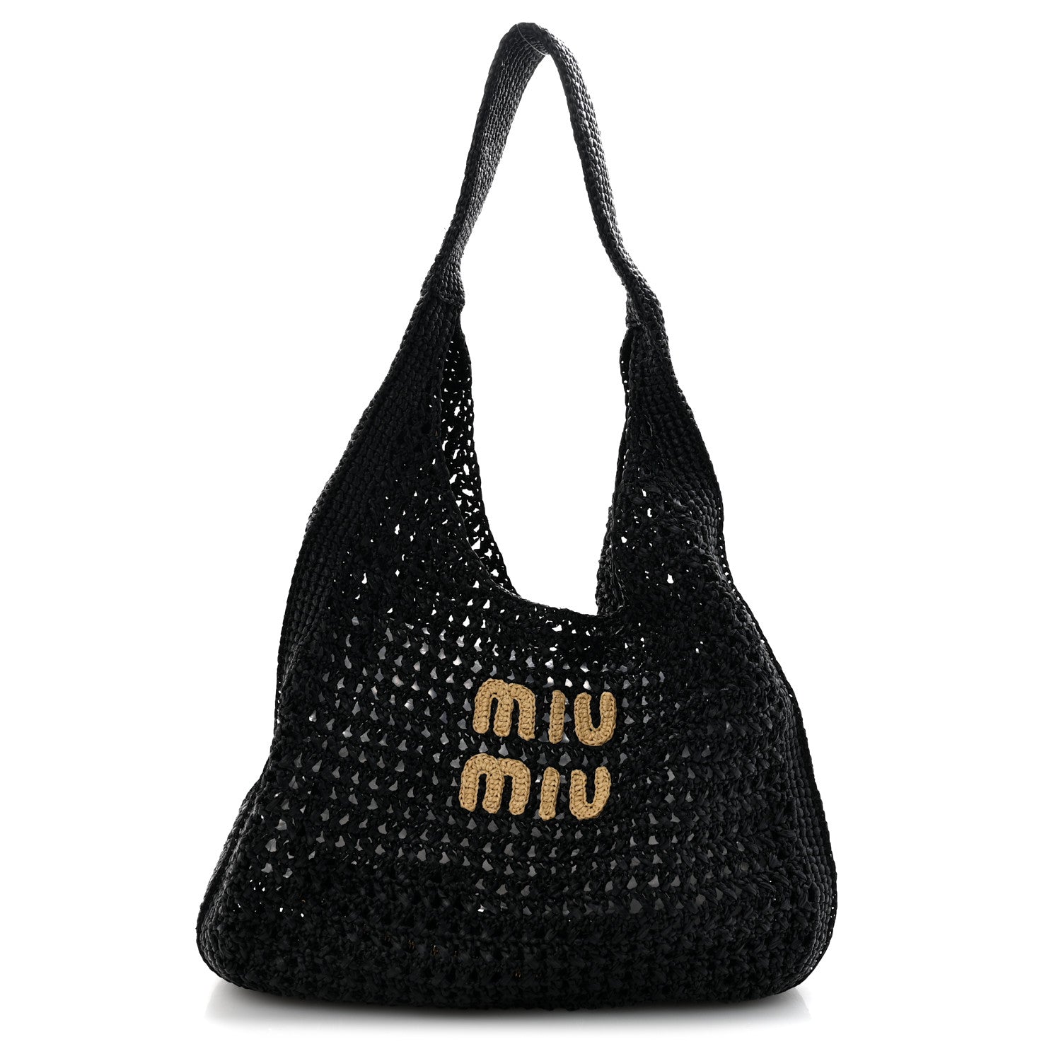 Miu Miu Raffia Crochet Woven Hobo Black Naturale 1 of 11