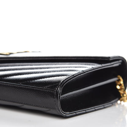 Saint Laurent Grain De Poudre Matelasse Chevron Monogram Chain Wallet Black 8 of 9