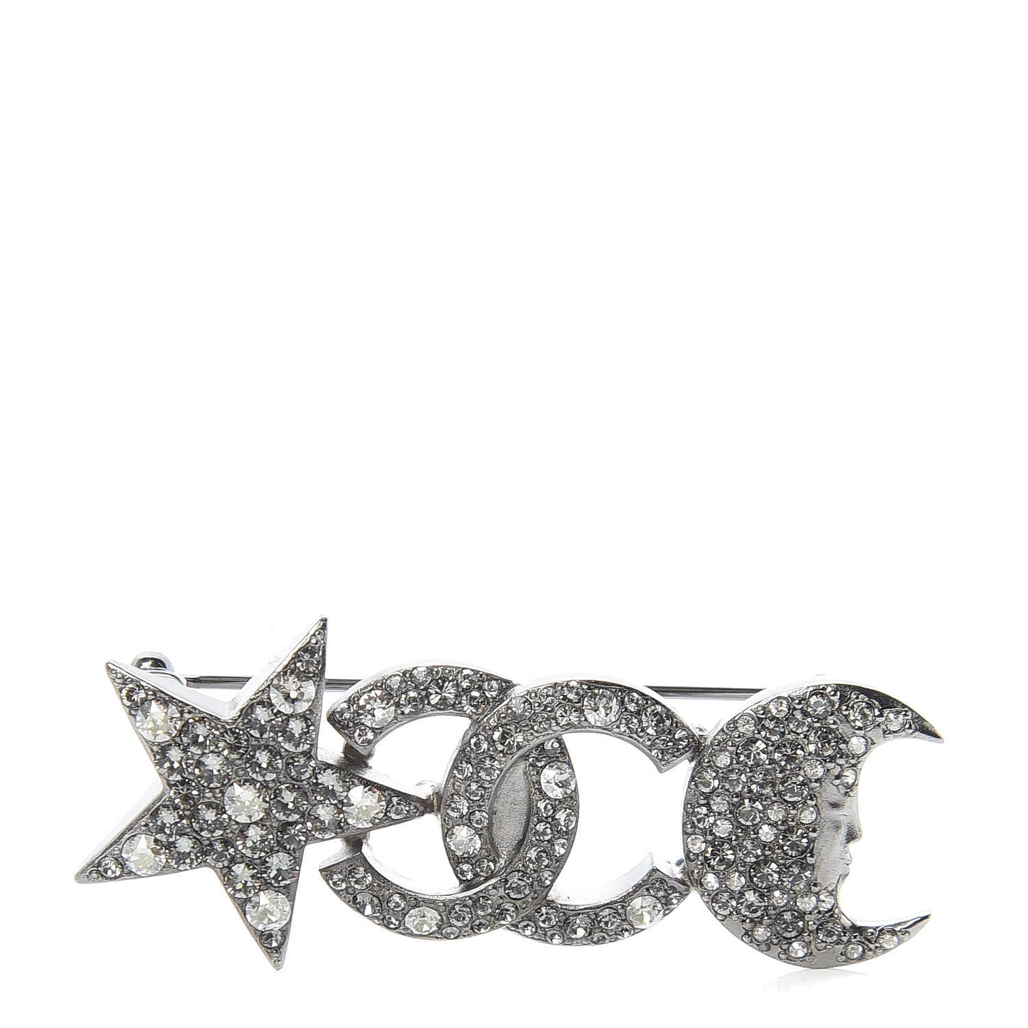 Ruthenium Crystal CC Moon Star Brooch Grey