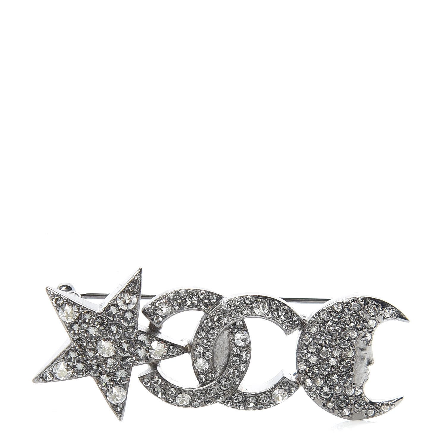 Chanel Ruthenium Crystal CC Moon Star Brooch Grey 1 of 5
