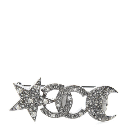 Chanel Ruthenium Crystal CC Moon Star Brooch Grey 1 of 5