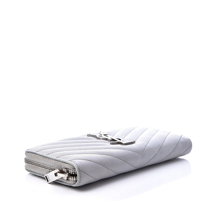 Saint Laurent Grain De Poudre Matelasse Chevron Monogram Zip Around Wallet Granite 3 of 15