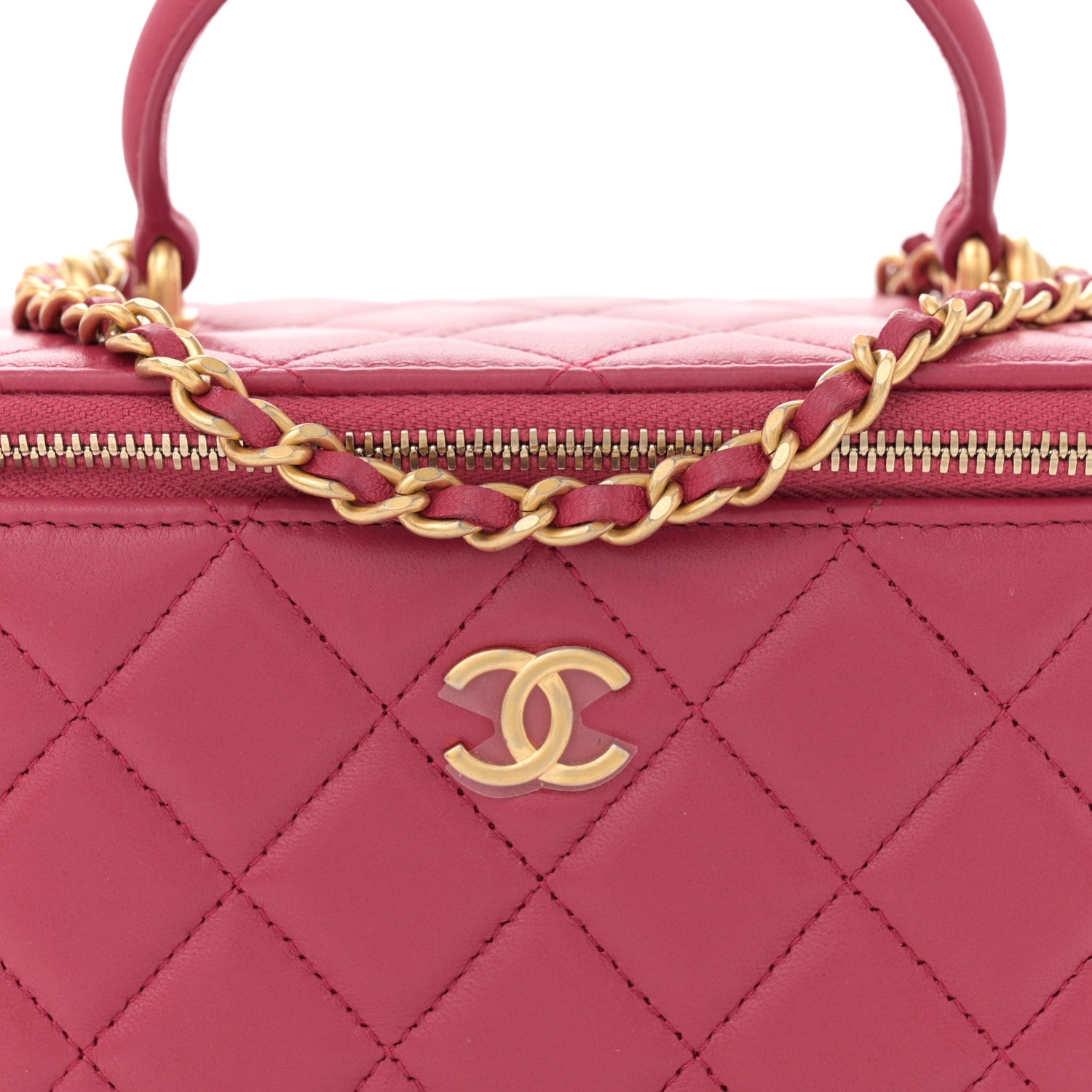 Chanel Lambskin Quilted Small Top Handle Vanity Case With Chain Dark Pink 8 of 12