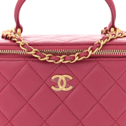 Chanel Lambskin Quilted Small Top Handle Vanity Case With Chain Dark Pink 8 of 12
