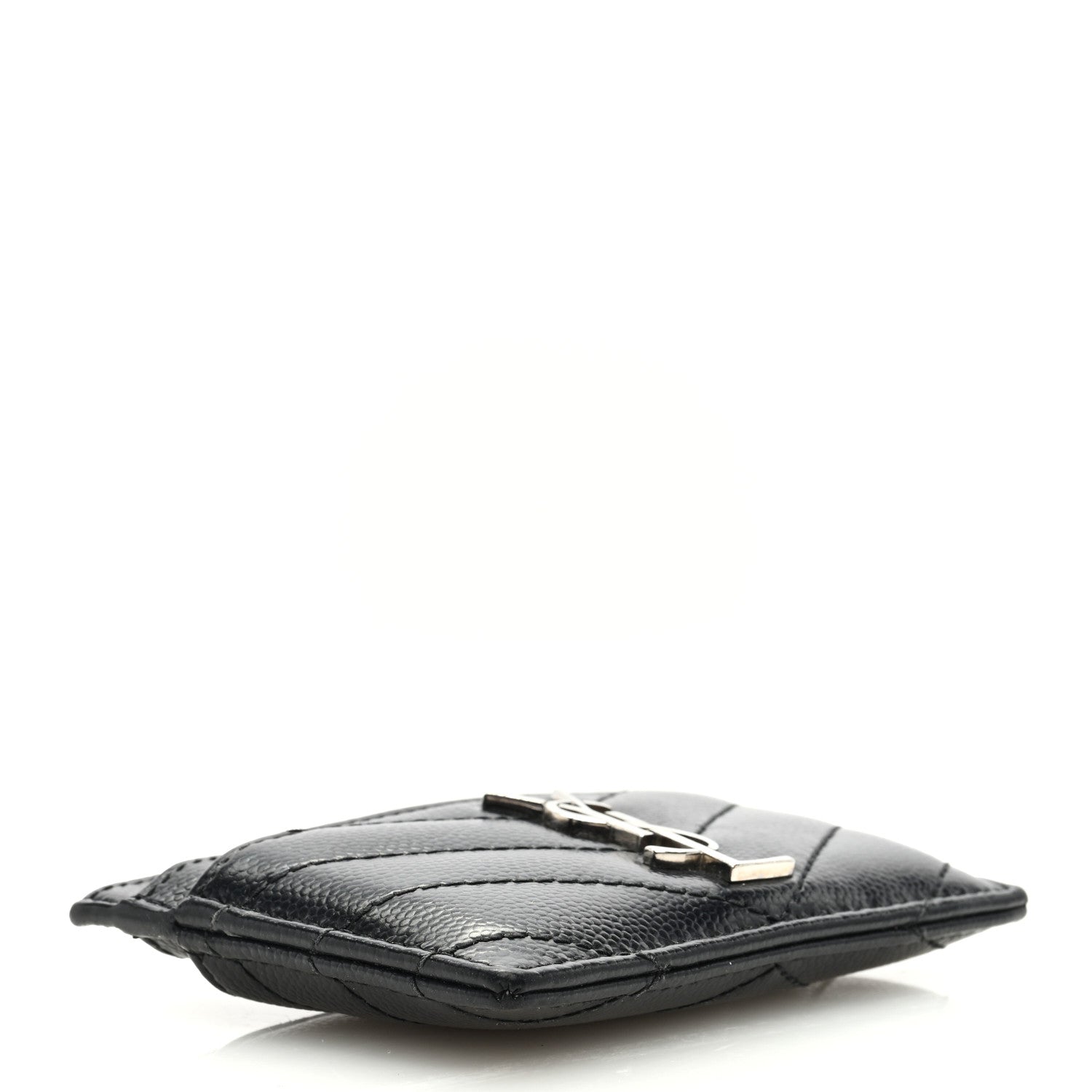 Saint Laurent Grain De Poudre Matelasse Chevron Monogram Credit Card Case Black 4 of 6