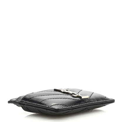 Saint Laurent Grain De Poudre Matelasse Chevron Monogram Credit Card Case Black 4 of 6