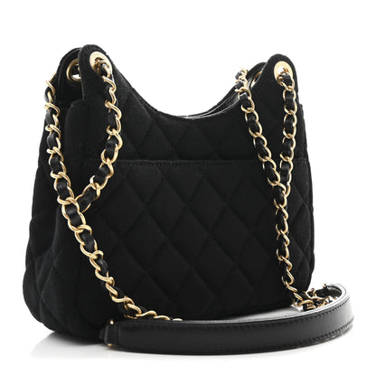 Chanel Jersey Quilted Small Wavy CC Hobo Black 3 of 11