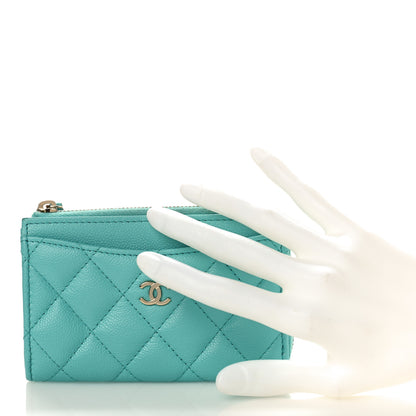 Chanel Caviar Quilted CC Zip Around Card Holder Blue 2 of 9