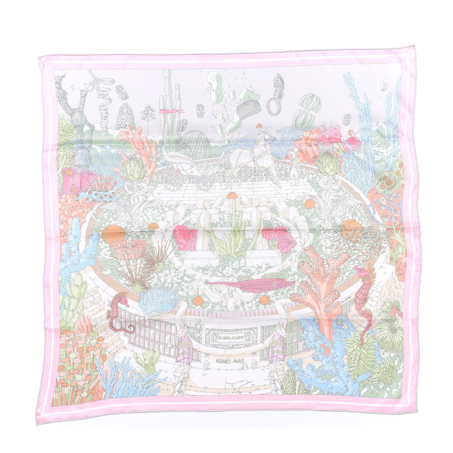 Hermes Silk Vintage Ex Libris Atlantis Scarf 70 Gris Perle Rose Pale 1 of 4
