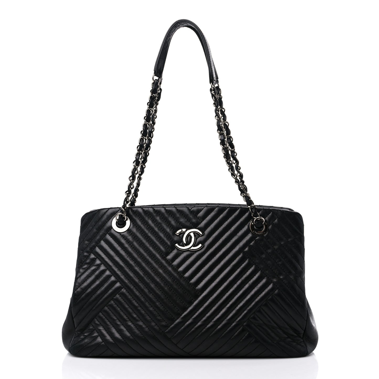 Lambskin Quilted CC Crossing Shopping Tote Black