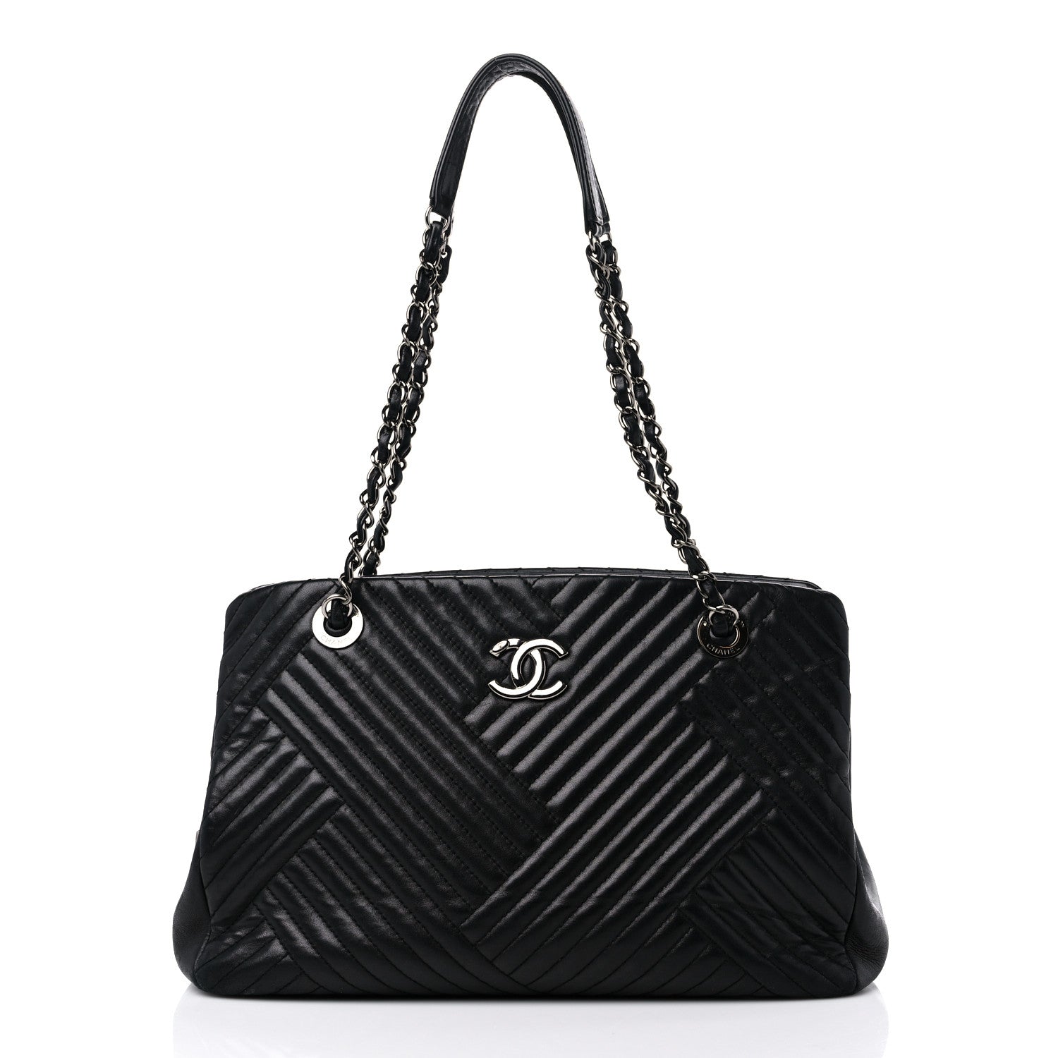 Chanel Lambskin Quilted CC Crossing Shopping Tote Black 1 of 15