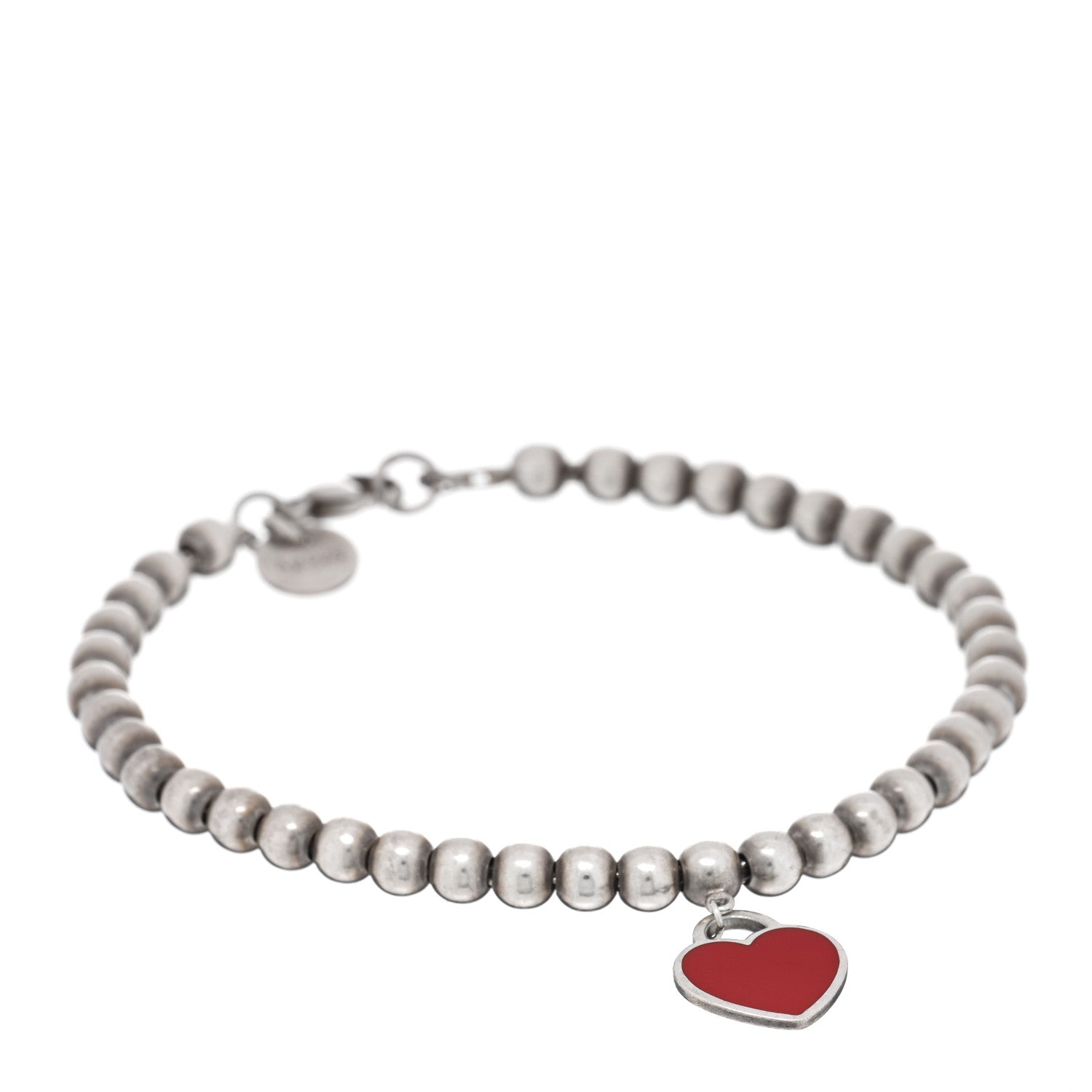 Tiffany Sterling Silver Enamel 4mm Return to Tiffany Heart Tag Bead Bracelet Red 1 of 3