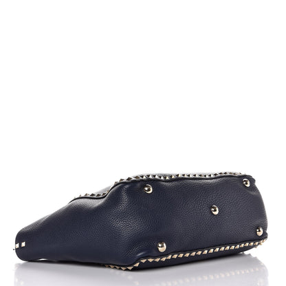 Valentino Garavani Pebbled Calfskin Medium Rockstud Tote Marine 4 of 7