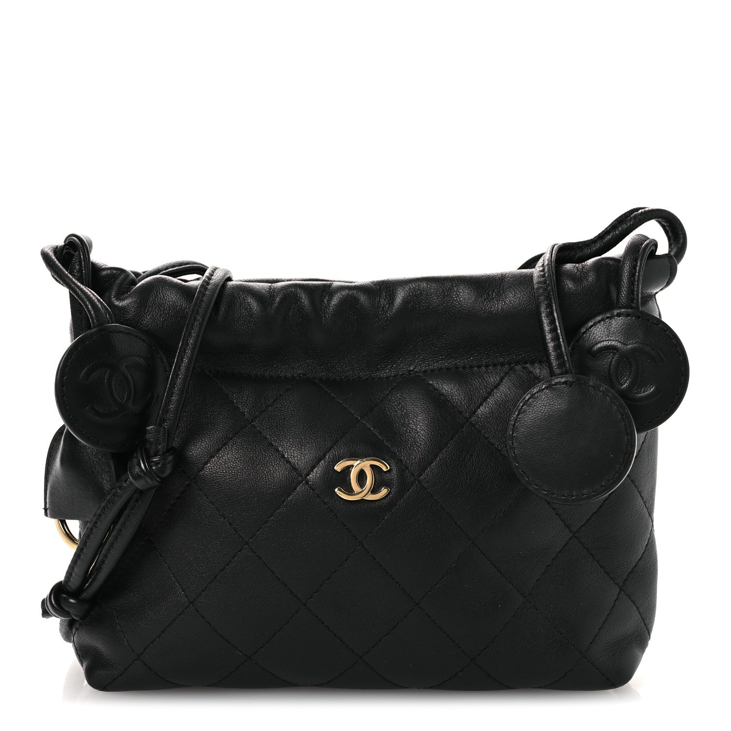 Chanel Lambskin Quilted Drawstring Clutch With Strap Black 1 of 12