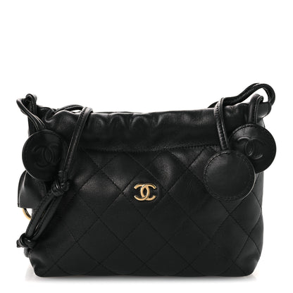 Chanel Lambskin Quilted Drawstring Clutch With Strap Black 1 of 12