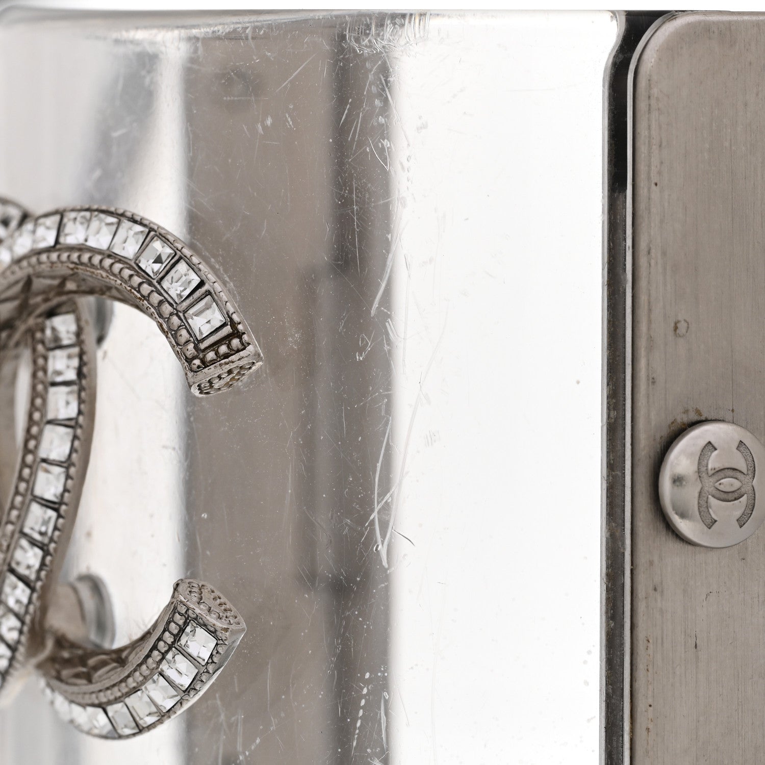 Chanel Lucite Baguette Crystal CC Cuff Transparent Silver 7 of 8