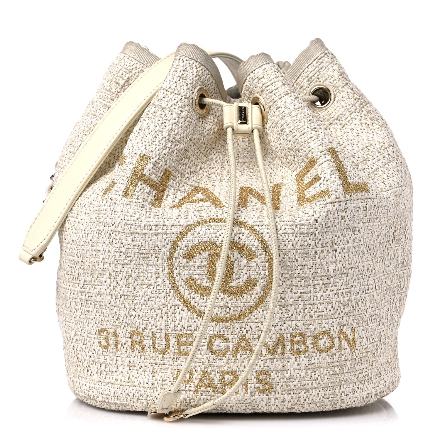 Chanel Lurex Boucle Deauville Drawstring Bucket Bag Ivory 1 of 12