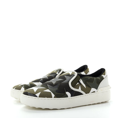 Valentino Garavani Canvas Calfskin Camustars Rockstud Slip On Sneakers 37 Army Green White 3 of 10