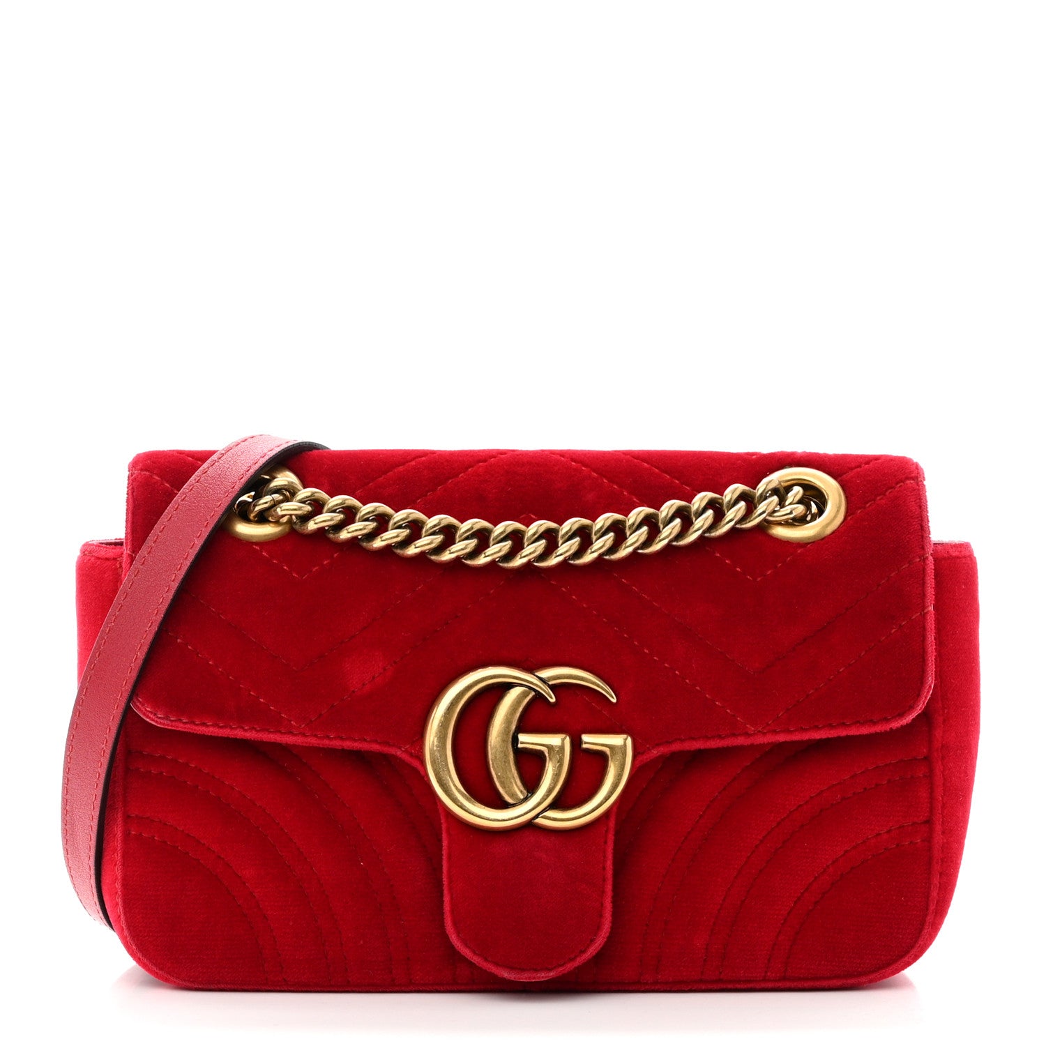 Gucci Velvet Matelasse Mini GG Marmont Shoulder Bag Hibiscus Red 1 of 10