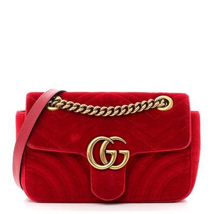 Gucci Velvet Matelasse Mini GG Marmont Shoulder Bag Hibiscus Red 1 of 10