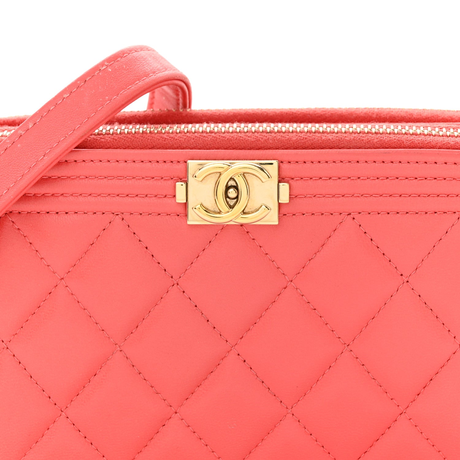 Chanel Lambskin Quilted Small Boy Clutch With Chain Coral 10 of 15