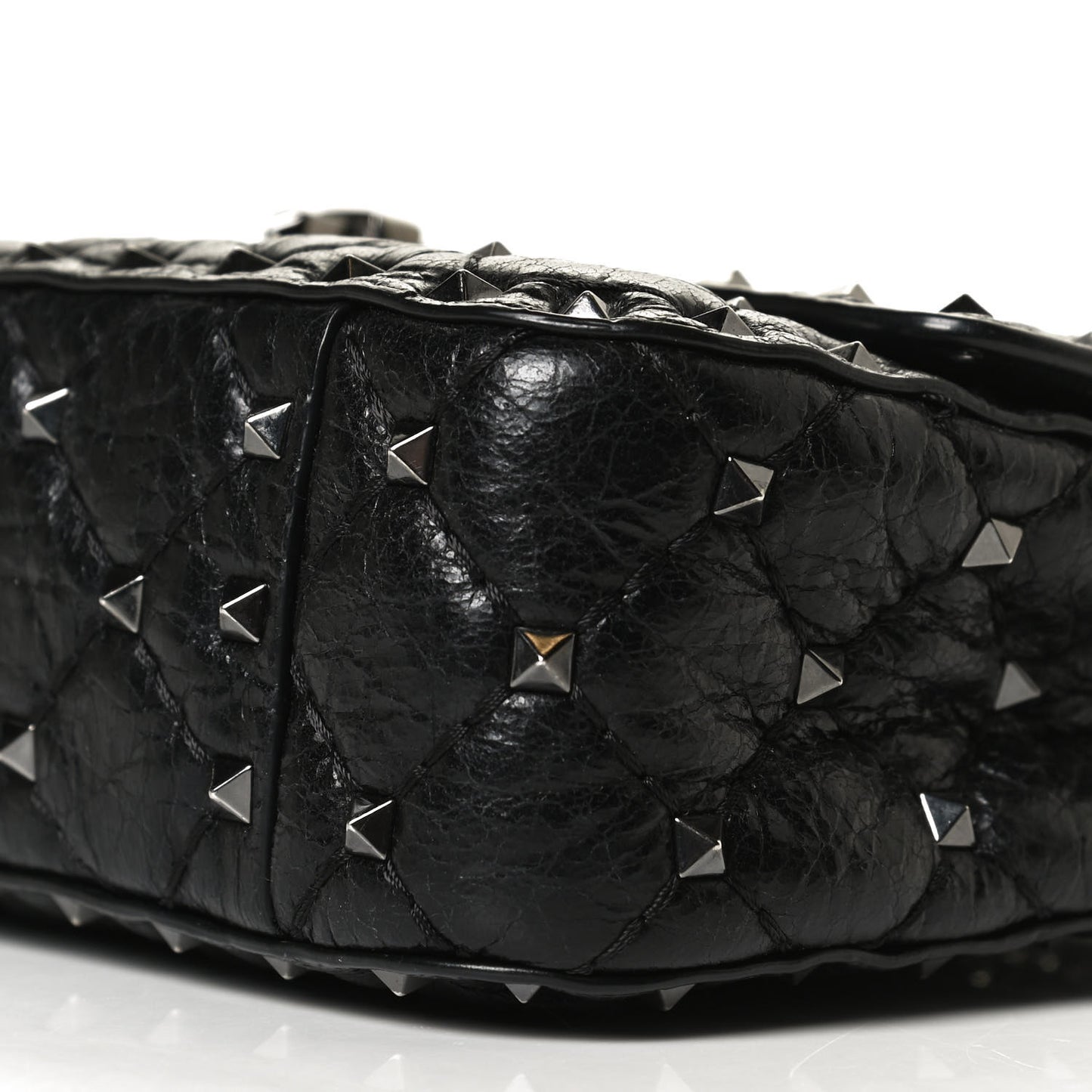 Craquele Nappa Small Rockstud Spike Shoulder Bag Black