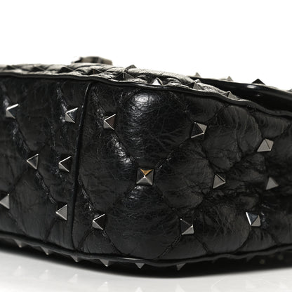 Valentino Garavani Craquele Nappa Small Rockstud Spike Shoulder Bag Black 8 of 10