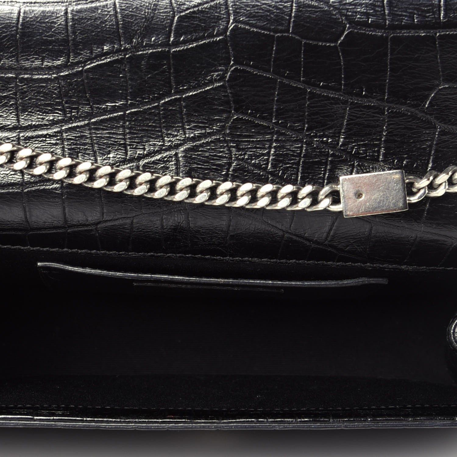 Saint Laurent Calfskin Crocodile Embossed Medium Classic Monogram Kate Tassel Satchel Black 5 of 8