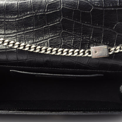 Saint Laurent Calfskin Crocodile Embossed Medium Classic Monogram Kate Tassel Satchel Black 5 of 8