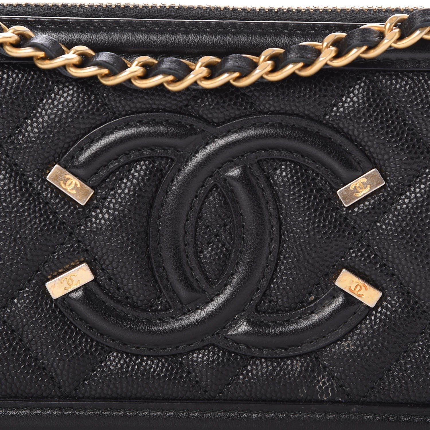Chanel Caviar Quilted CC Filigree Clutch With Chain Black 8 of 9