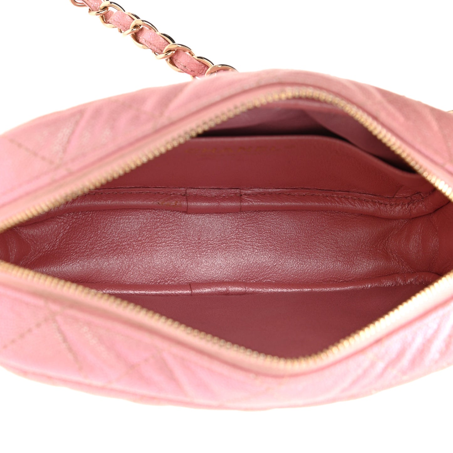 Iridescent Caviar Quilted Small Timeless Camera Case Pink